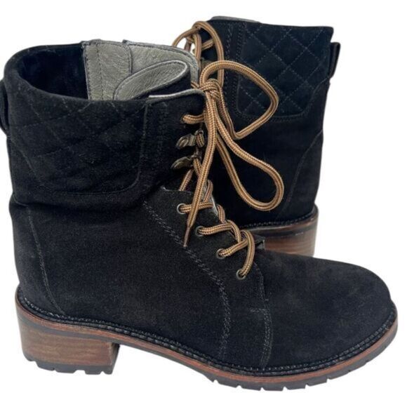 Seychelles Encounter Lace Up  Suede Boot Italy Black Tie Up Size 7 - Picture 1 of 9